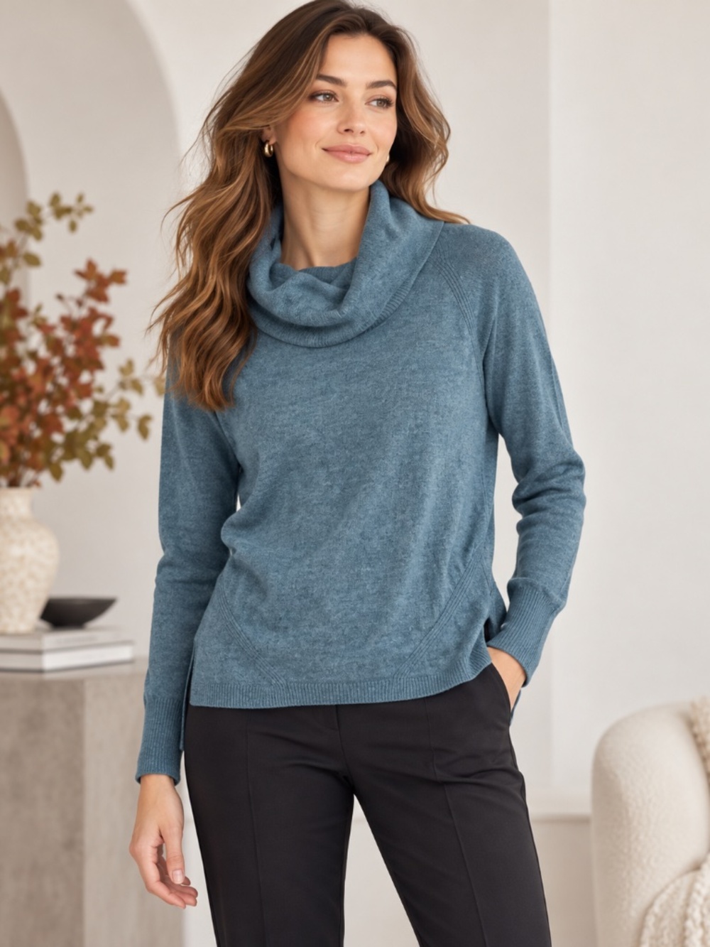 Nicole Miller New York 100% Extra Fine Merino Wool Cowl Neck Sweater M
